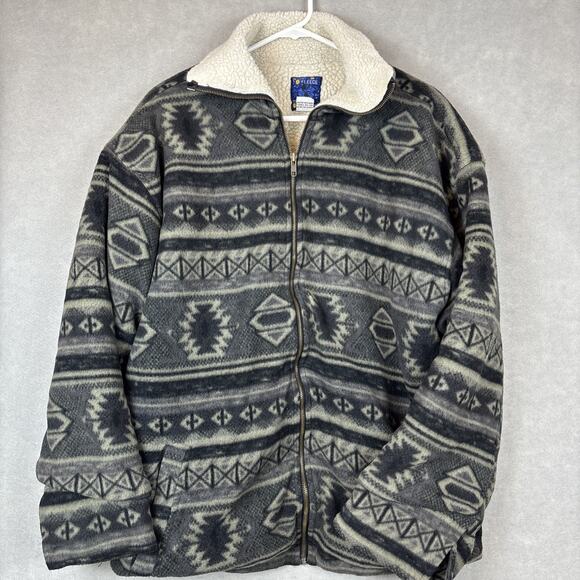 Vintage Solar Fleece by Hey-man Mens XL Southwestern Aztec Sherpa Zip Jacket - Picture 1 of 4